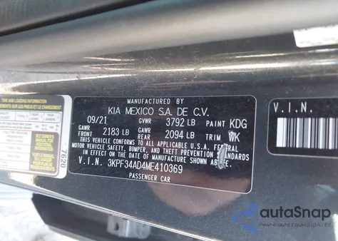 2021 Kia Forte Gt-Line from USA, damaged, VIN 3KPF34AD4ME410369